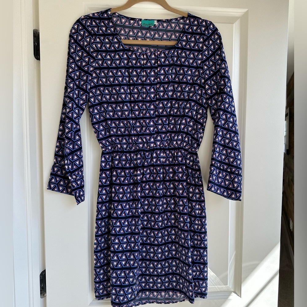 Blue/purple geometric print dress